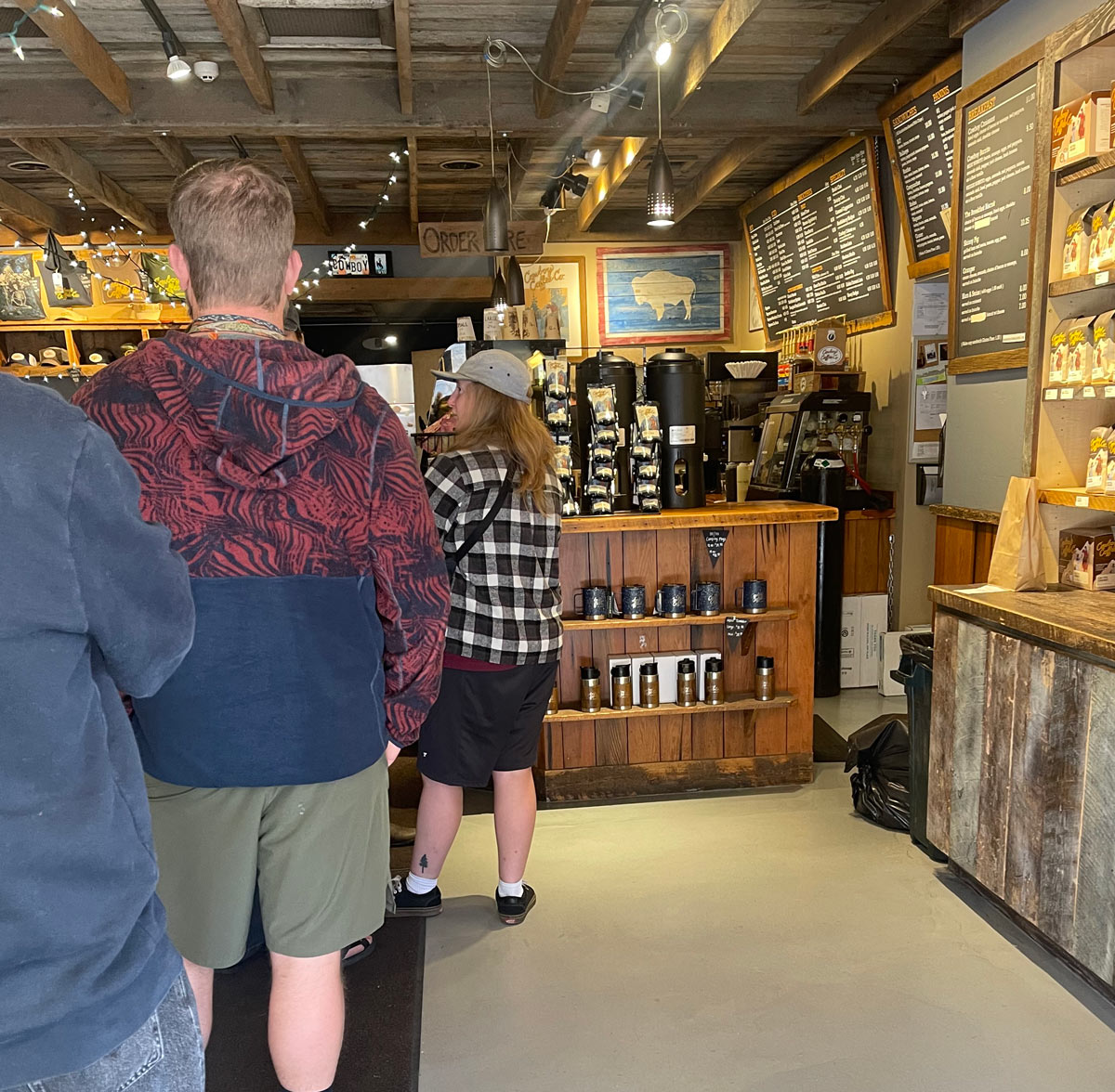 Customers waiting in line to order at Cowboy Coffee Town Center